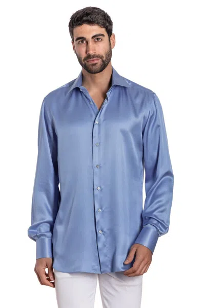 Pre-owned Gerlin Italian Luxury 1400$  Shirt Light Blue 100% Satin Silk Zilli