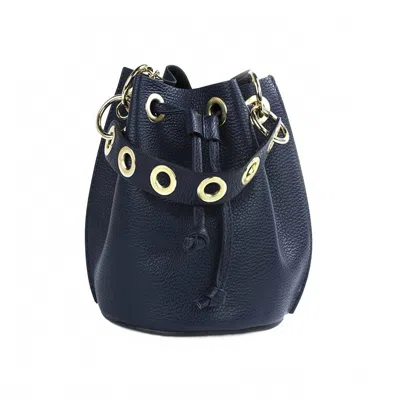 German Fuentes Leather Bucket Bag In Navy Blue
