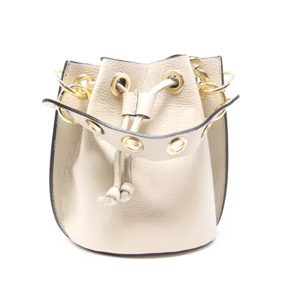 German Fuentes Women's Leather Bucket Bag In Cream In White