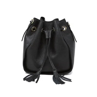 German Fuentes Women's Leather Bucket Bag With Tassels In Black