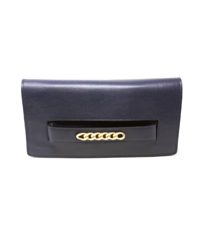 German Fuentes Women's Leather Handstrap Clutch In Navy In Blue