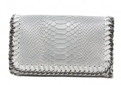 German Fuentes Women's Snake Embossed & Chain Handbag In Grey In Silver
