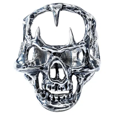 Pre-owned German Kabirski Abime Oxidized 925 Sterling Silver Openwork Skull Ring In Multi