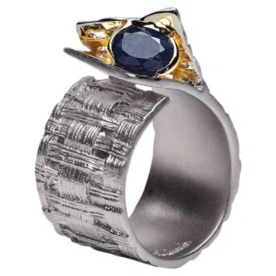 Pre-owned German Kabirski Accalia Unisex 925 Sterling Silver Ring With Blue Sapphire