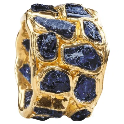 Pre-owned German Kabirski Alcina 18k Gold Plated Silver Ring With Raw Blue Sapphire