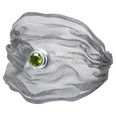 Pre-owned German Kabirski Amiya Silver & Titanium Mesh Bracelet With Natural Peridot In Multi