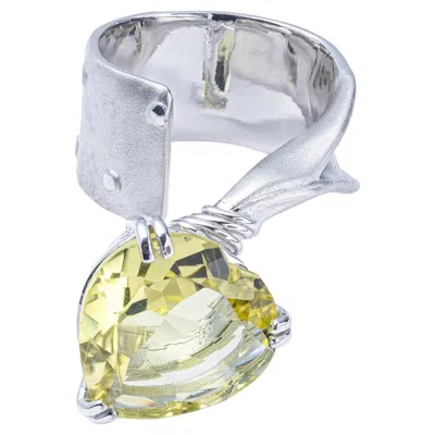 Pre-owned German Kabirski Aruna Cocktail Silver Ring With Heart Shaped Lemon Quartz In Multi