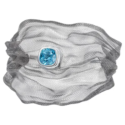 Pre-owned German Kabirski Awai Silver & Titanium Mesh Bracelet With Natural Blue Topaz