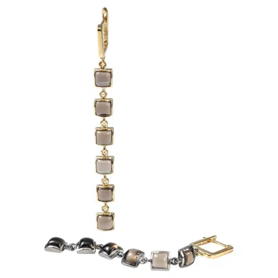 Pre-owned German Kabirski Aylo Rhodium & Gold Plated 925 Silver Earrings With Smoky Quartz In Multi
