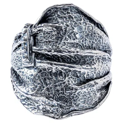 Pre-owned German Kabirski Brocart Oxidized 925 Silver Ring With Organic Folded Texture In Multi