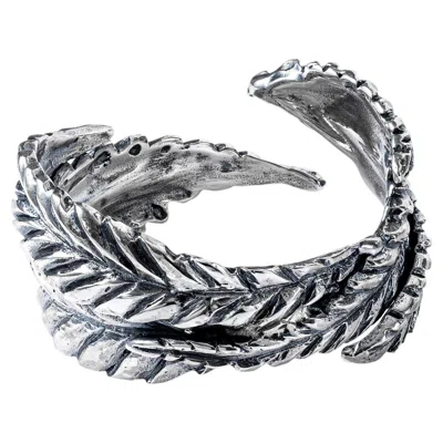 Pre-owned German Kabirski Bryo Oxidized 925 Silver Ring With Textured Leaf Design In Multiple