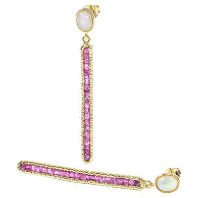 Pre-owned German Kabirski Calypso 18k Gold Plated Silver Earrings With Opal & Sapphire In Blue