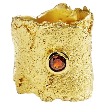 Pre-owned German Kabirski Caritas Round Cut Garnet Gold Plated Silver Ring In Multi