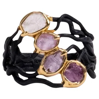 Pre-owned German Kabirski Damid Anthracite Silver Ring With Raw Sapphire, Ruby & Spinel In Multi