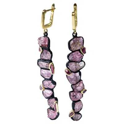 Pre-owned German Kabirski Danae 14k Gold Plated Silver Earrings With Pink Sapphire & Ruby