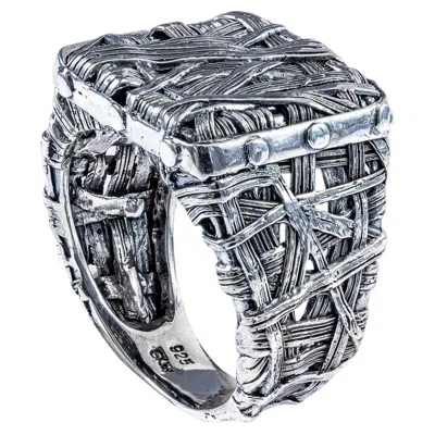 Pre-owned German Kabirski Dentelle Oxidized 925 Silver Ring With Chaotic Woven Texture In Multiple