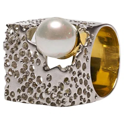 Pre-owned German Kabirski Devonia 925 Silver Cocktail Ring With Cultured White Pearl