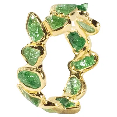 Pre-owned German Kabirski Elma 18k Gold Plated Silver Ring With Rough Tsavorite Garnet In Multi