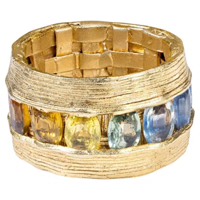Pre-owned German Kabirski Enki Singular Edition Gold Plated Silver Ring With Sapphires In Multi