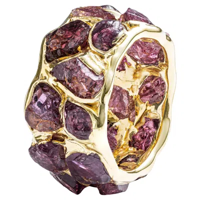 Pre-owned German Kabirski Enyo 14k Gold Plated Silver Ring With Rough Pyrope Garnet In Multi