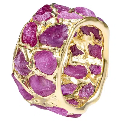 Pre-owned German Kabirski Enyo Gold Plated Silver Ring With Rough Pink Sapphire