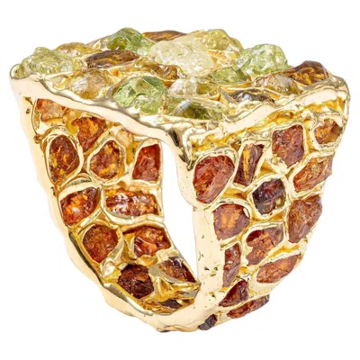 Pre-owned German Kabirski Eris Gold Plated 925 Silver Ring With Spessartine & Mali Garnet In Multi