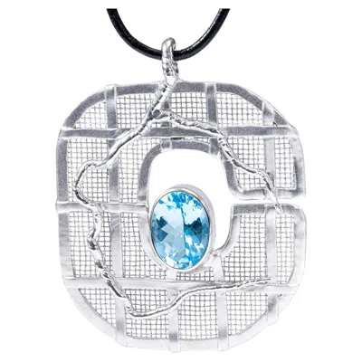 Pre-owned German Kabirski Eriu Titanium Mesh & Silver Pendant With Blue Topaz