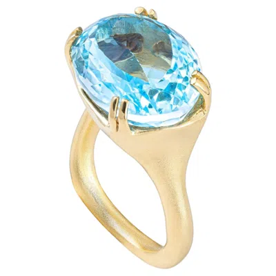 Pre-owned German Kabirski Erya 18k Gold Plated Silver Ring With Oval Cut Blue Topaz