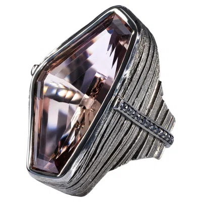 Pre-owned German Kabirski Ezri Singular Edition Silver Ring With Ametrine & Black Spinel