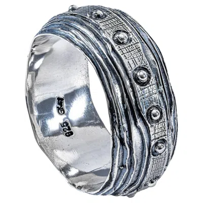 Pre-owned German Kabirski Flumen 925 Silver Ring With Layered Texture & Rivet Details In Multi