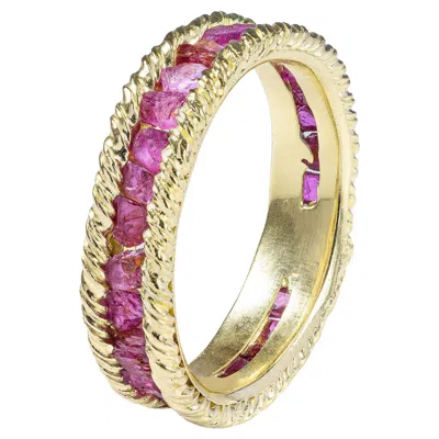 Pre-owned German Kabirski Gaiete 18k Gold Plated Silver Ring With Raw Pink Ruby