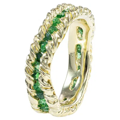 Pre-owned German Kabirski Gaiete 18k Gold Plated Silver Ring With Raw Tsavorite Garnet In Multi