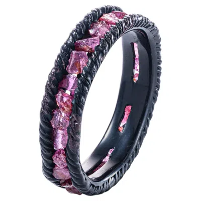 Pre-owned German Kabirski Gaiete Black Anthracite Plated 925 Silver Ring With Raw Ruby