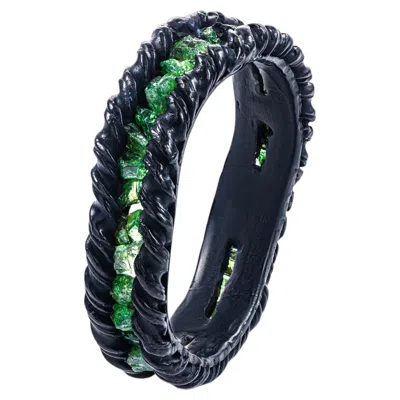 Pre-owned German Kabirski Gaiete Black Anthracite Plated Silver Ring With Raw Tsavorite