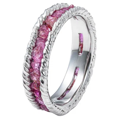 Pre-owned German Kabirski Gaiete White Rhodium Plated 925 Silver Ring With Raw Ruby