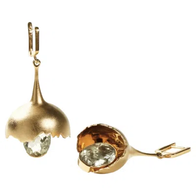 Pre-owned German Kabirski Gobl Grande Asymmetric Silver Earrings With Green Amethyst In Purple