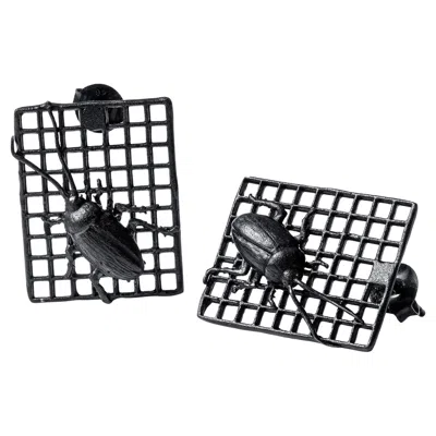Pre-owned German Kabirski Goki Black Anthracite Plated Silver Earrings With Cockroaches