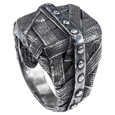 Pre-owned German Kabirski Gridlock Oxidized Silver Ring With Layered Wrapped Metal Look In Multiple