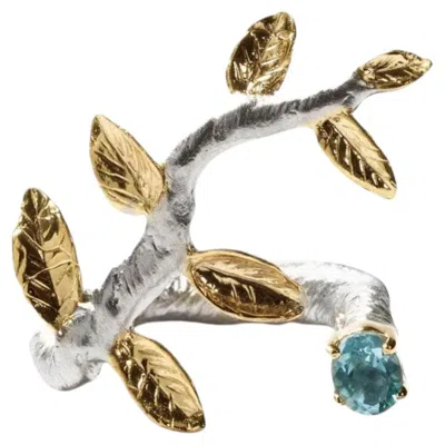 Pre-owned German Kabirski Haara 925 Sterling Silver Cocktail Ring With Blue Topaz