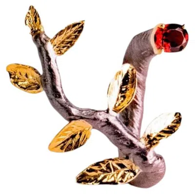 Pre-owned German Kabirski Haara Black Rhodium & Gold Plated 925 Silver Ring With Garnet