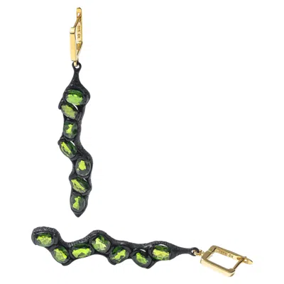 Pre-owned German Kabirski Haydn Asymmetric 925 Silver Earrings With Chrome Diopside In Multi