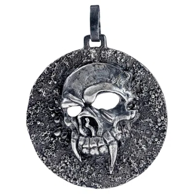 Pre-owned German Kabirski Helm Oxidized 925 Silver Skull Pendant On Dark Textured Surface In Multi