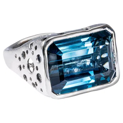Pre-owned German Kabirski Huron Singular Edition Silver Ring With Blue Topaz
