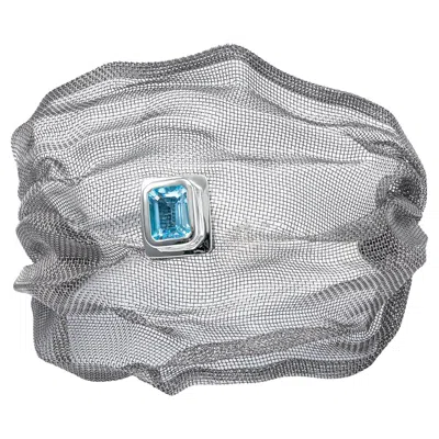 Pre-owned German Kabirski Imge Silver & Titanium Mesh Bracelet With Blue Topaz