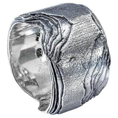 Pre-owned German Kabirski Inari Unisex Oxidized 925 Sterling Silver Wide Layered Ring In Multiple