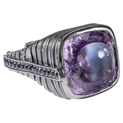 Pre-owned German Kabirski Jabbah Singular Edition Silver Ring With Amethyst & Spinel In Purple