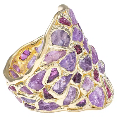 Pre-owned German Kabirski Kelea 14k Gold Plated Silver Ring With Pink Sapphire & Ruby