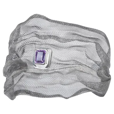 Pre-owned German Kabirski Kinui Silver & Titanium Mesh Bracelet With Natural Amethyst In Purple