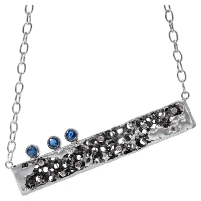 Pre-owned German Kabirski Kion Silver Pendant Necklace With Blue Sapphires & Diamonds