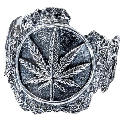 Pre-owned German Kabirski Kush Oxidized 925 Sterling Silver Ring With Cannabis Symbol In Multi